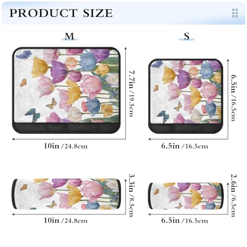 Image of Light Pink Tulips Butterfly Seat Belt Cover Pad 2 Pcs Soft Cute Seatbelt Covers Protector Support Head Neck Shoulder Strap for Car Seats High Chair Backpack for Adults Kids Women Men 6.5x6.5In
