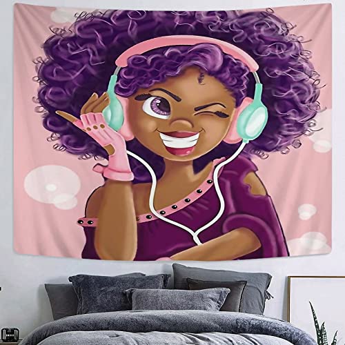 Sara Nell Tapestry Black Girl African American Girl Love Music Tapestries Hippie Art Wall Hanging Throw Tablecloth 50X60 Inches For Bedroom Living Room Dorm Room #TOP1