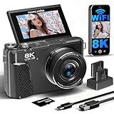 8K Digital Camera for Photography,88MP HD WiFi Vlogging Camera for YouTube with 3' 180° Flip Screen,Autofocus,Compact Camera with 18X Digital Zoom,Flash,32GB TF Card & 2 Batteries(Gunmetal)