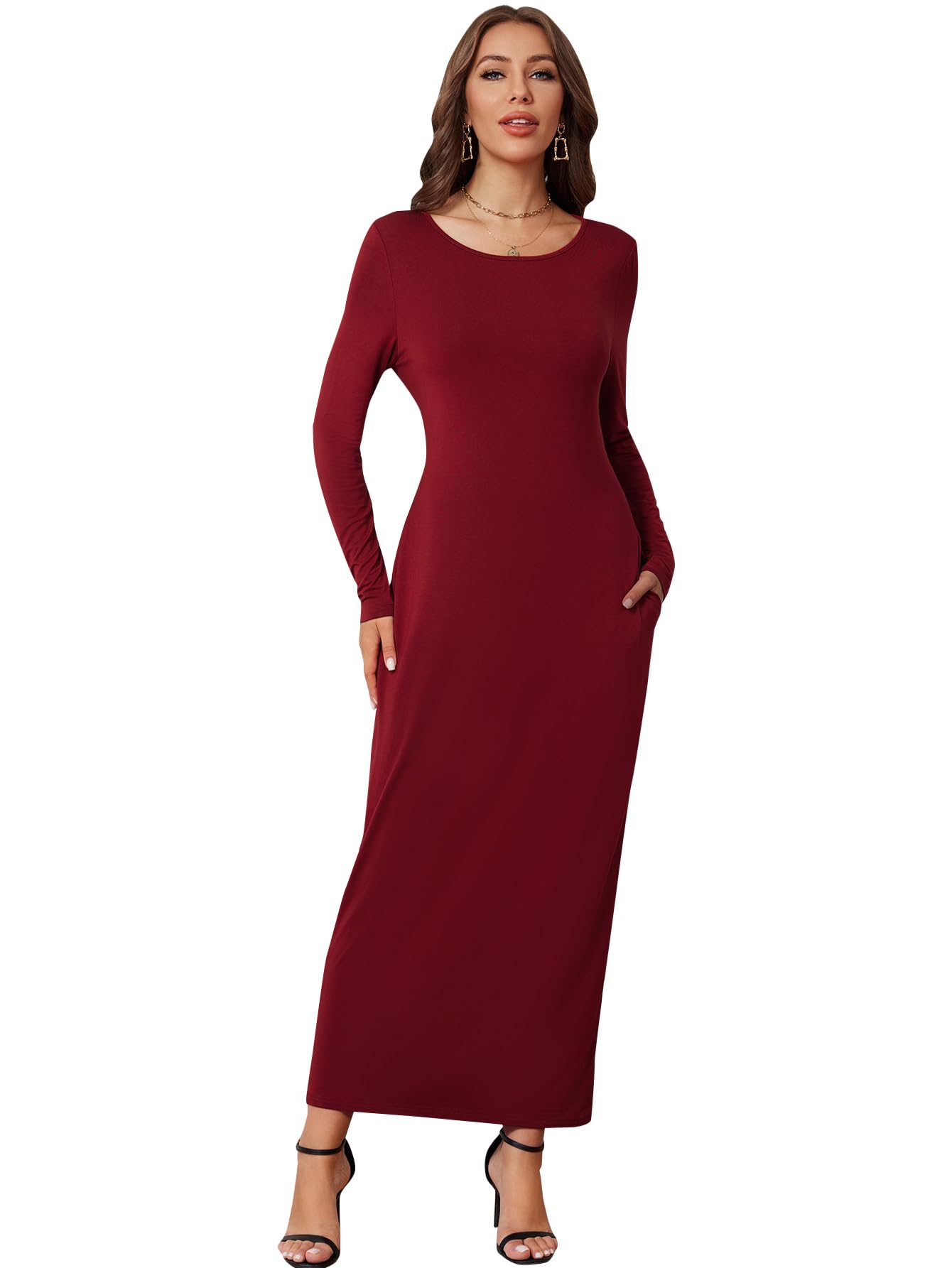 Verdusa Women's Long Sleeve Pocketed Loose Long Lounge Maxi Dress