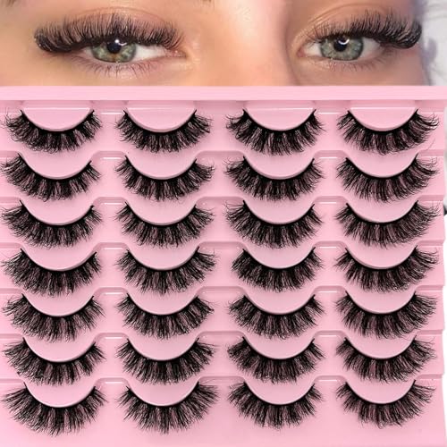 loladook Fake Lashes Natural Look Short Fluffy Lashes Mink Full Lash Strips 3D Natural Faux Mink False Eyelashes Wispy Thick D Curl Cat Eye Lashes Pack (74)