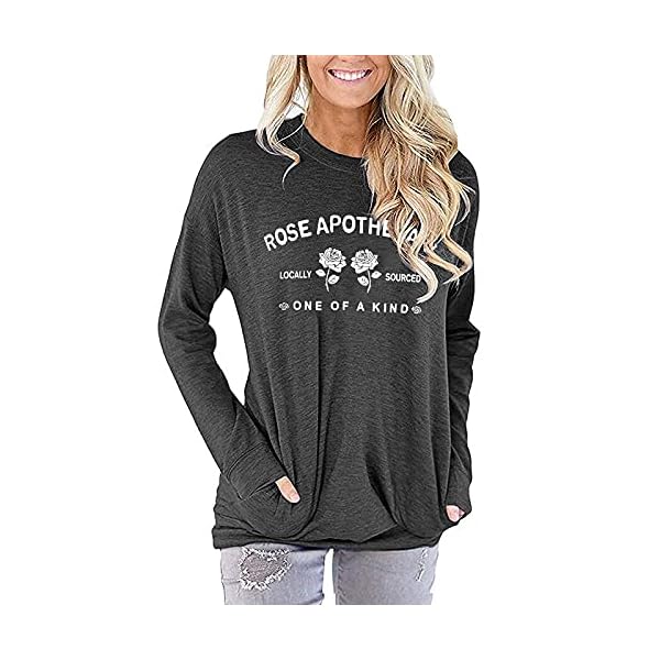 NANYUAYA-Rose-Shirts-for-Women-Rose-Printed-Novelty-Shirt-Summer-Funny-Short-Sleeve-Holiday-Tee-Tops NANYUAYA Rose Apothecary Shirt for Women Casual Crewneck Long Sleeve Tee Funny Letter Print Tops with Pockets