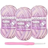 3 Pack Beginners Crochet Yarn, Easy-to-See Stitches, Chunky Thick Bulky Cotton Soft Yarn for Crocheting (3x50g) (Gradient Purple)