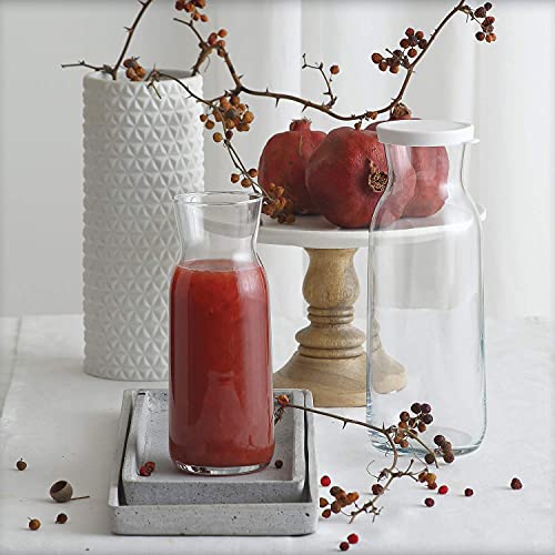 LAV Clear Glass Pitcher, Mimosa Carafe with Silicone Lid | 40oz | Narrow Neck For Easy Grip | Bedside Water Pitcher, Bar, Brunch, Serving Juice, Beverage, Lemonade, Milk, Iced Tea, Coffee