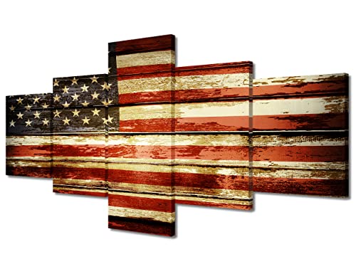TISHIRON 5 Piece Retro American Flag Canvas USA Flag Print