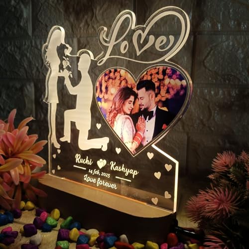 Image of Personalized Multi LED Night Light with Custom Photo & Names, Proposal Design, Heart-Shaped Display, Customizable Wedding Gift for Couples, Anniversary, Valentine's Day, Proposal Keepsake