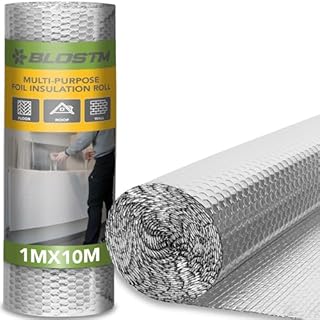 BLOSTM Foil Insulation Roll 1m x 10m - Radiator Reflector Panels for Floor, Ceiling, Roof, Wall Insulation - Aluminium Bubble Radiator Reflective Foil Roll - Heat & Vapour Barrier Saves Energy