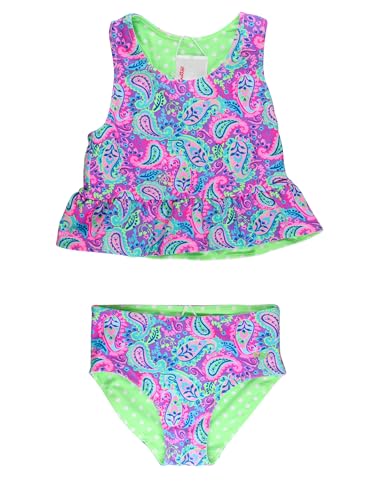 Image of RuffleButts Baby /Toddler Girls UPF50+ Sun Protected Reversible Peplum 2 Piece Sleeveless Tankini