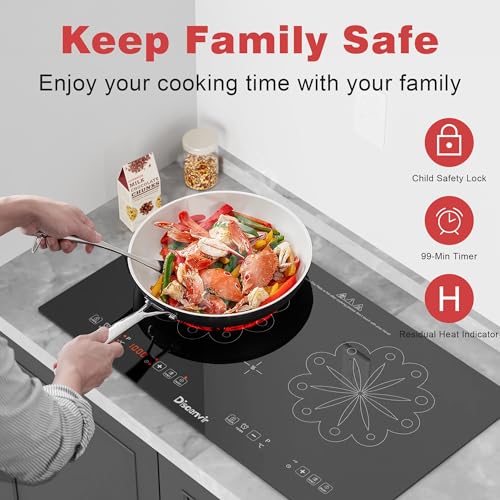 Image of 2 Burner Electric Cooktop - 24 Inch Electric Stove Built-in(23 inchx13 inch) and Countertop(24 inchx14 inch), Two Burner Ceramic Cook Top with Child Lock, Timer, Sensor Touch Control, 110V Plug in