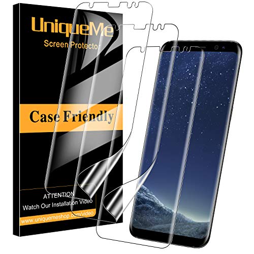 UniqueMe [3 Pack] Protector de Pantalla Compatible con Samsung Galaxy S8,[No Aplica para Samsung Galaxy S8 Plus] [Sin Burbujas] HD Clear TPU Película Flexible de Cobertura Completa