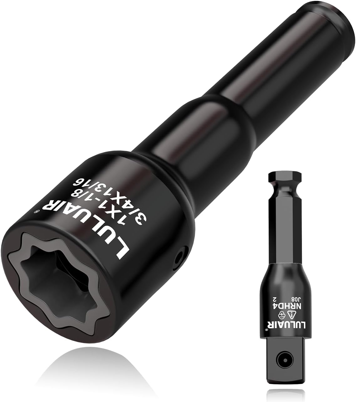 NRHD4 Lineman Socket, 4-in-1 Impact Socket Set, 4 Size Square Drive Socket: 3/4", 13/16", 1", and 1-1/8" Sockets and 7/16-Inch Hex Adapter