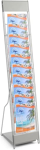 Displays2go (NCYBRCHSLV) Soporte portable para libros o revistas, con 10 compartimentos, de acero, color plateado.