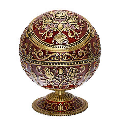 Cendrier vintage résistant au vent avec couvercle pour cigarette en métal - Éliminateur d'odeurs pour l'intérieur et l'extérieur - Motif rose estampé à la main - Cadeau fantaisie pour homme, femme