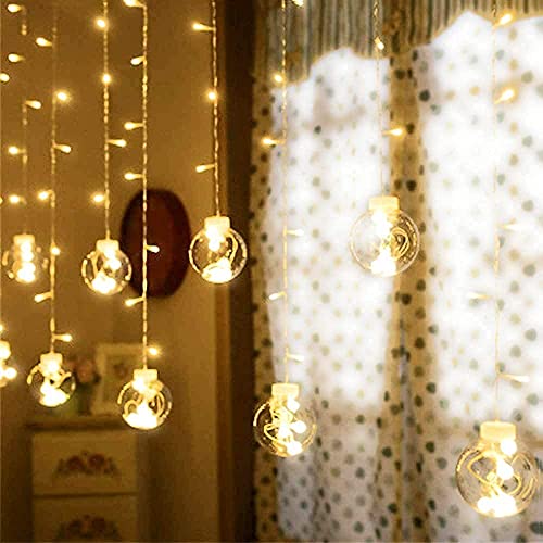 Image of 12 Ball Wish Ball Curtain LED Diwali Lights 3 Meter String Lights Window Curtain Led Lights for Decoration with 8 Flashing Mode for Festival Home (6+6 Light, Warm White)