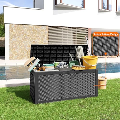 image for PatioZen 100 Gallon Resin Deck Box, Lockable Patio Outdoor Storage Box