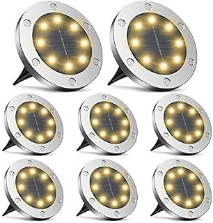 infray Solar Ground Lights, Upgraded 8 LED Solar Disk Lights Outdoor IP65 Waterproof Garden Light, Solar In-Ground Light Warm White Landscape Lighting for Lawn Patio Pathway Yard Driveway 8 Pack