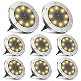 VERBESSERTE MATERIAL：infray Solar Bodenbeleuchte hat 8 verbesserte LEDs (SMD2835), die LED mit der Helligkeit bis zu 50 lumen ist , verbesserter PVC Schirm mit hoher Lichtdurchlässigkeit und wellenförmiges Muster, macht das Licht weicher und die visuellen Effekte verbessert. Perfekt für die Beleuchtung von Gärten, Rasenflächen, Terrassen und Wege.