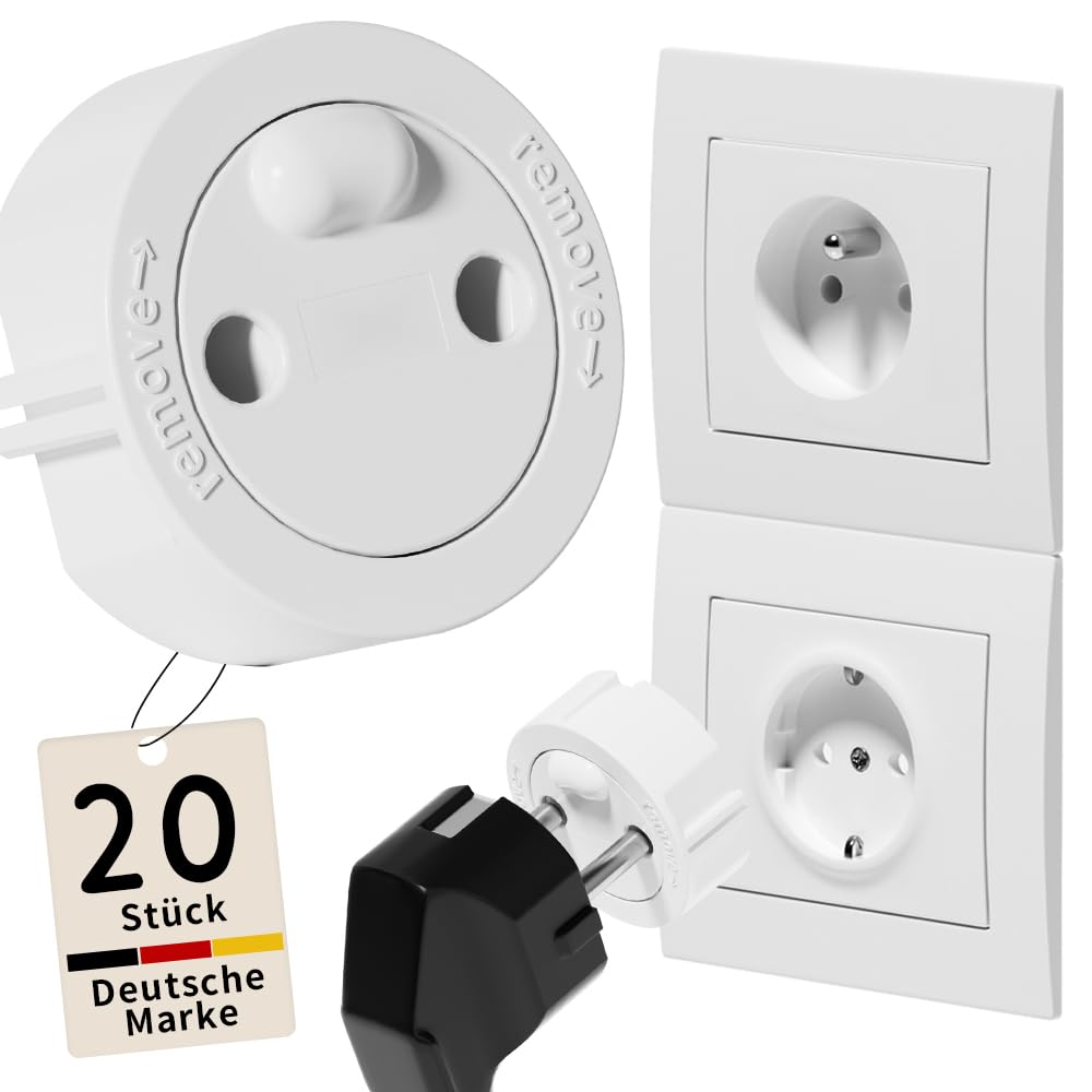 Safetydad Steckdosenschutz – 20 Stück Kindersicherung für Steckdosen Typ E/F – Vollständige Abdeckung gegen Stromschlag, Steckdosen Staubschutzhülle, ohne Werkzeug abnehmbar – Baby Sicherheit & Hausti