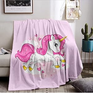 Einhorn Decke kuscheldecke pinkes, Flanell Weich Fleecedecke für Mädchen, Flannel Fleece Blanket, Kinder kuscheldecke, Sofadecke, Wohndecke, mikrofaser Couchdecke (süßes rosa, 100*150)