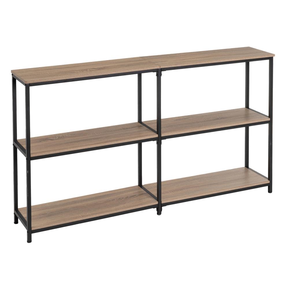LOLAhome Estantería Doble de 3 estantes de Madera y Metal Negro de 160x30x96 cm