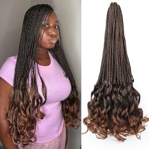 24 Inch 7 Packs French Curl Crochet Braids for Black Women Short Pre Looped French Curly Braiding Hair for Goddess Box Braids Crochet Hair with Curly Ends (T30)