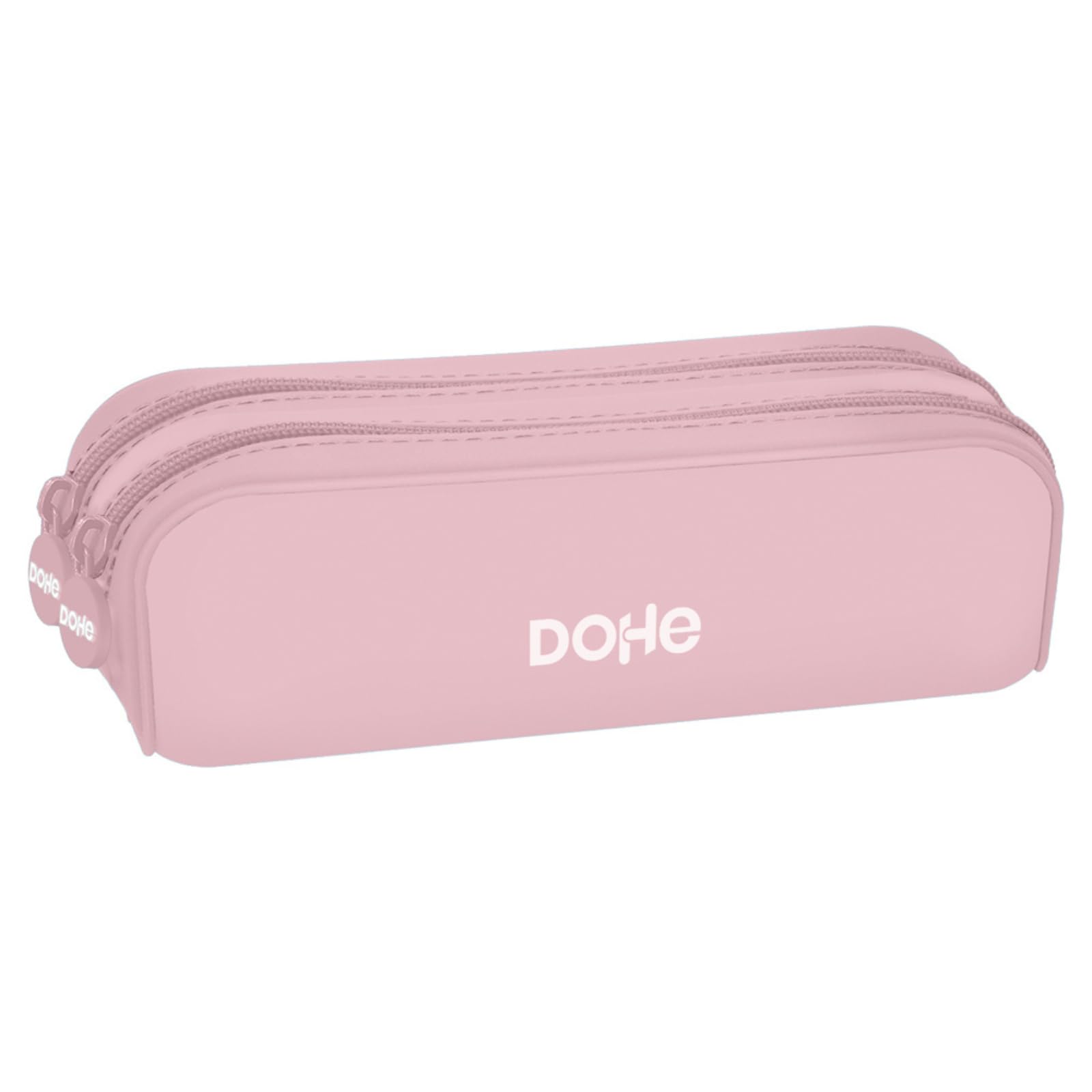 DOHE - Double Silicone Pencil Case - 2 Zippered Compartments, Multipurpose Rectangular Pencil Case, Soft Touch, 20x6x7 cm - Serenity Pink