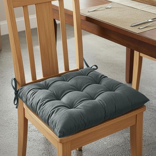 Image of Kuber Industries 16 Inch Heavy Velvet Chair Pad Cushion with Drawstrings for Dining, Office & Home | Soft Seat Pad | Support for Long Sitting | Grey