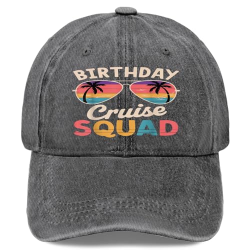 Birthday Cruise Squad Funny Sea Trip Hats for Mens Fashion Washed Distressed Light Grey