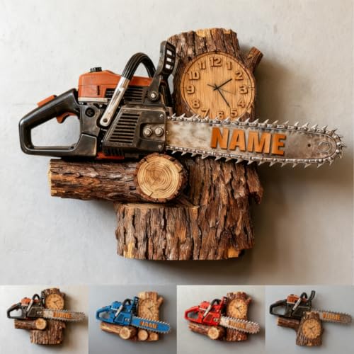 Chainsaw Logging Wall Clock with Custom Name