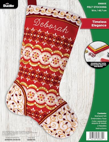 Image of Bucilla Felt Applique 18 inch Stocking Making Kit, Timeless Elegance, Perfect for Holiday DIY Arts and Crafts, 89680E