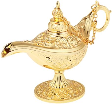 MagiDeal Flower Magic Panto Arabian Light Aladdin Genie Oil Lamp Box Prop Storage Box Gold