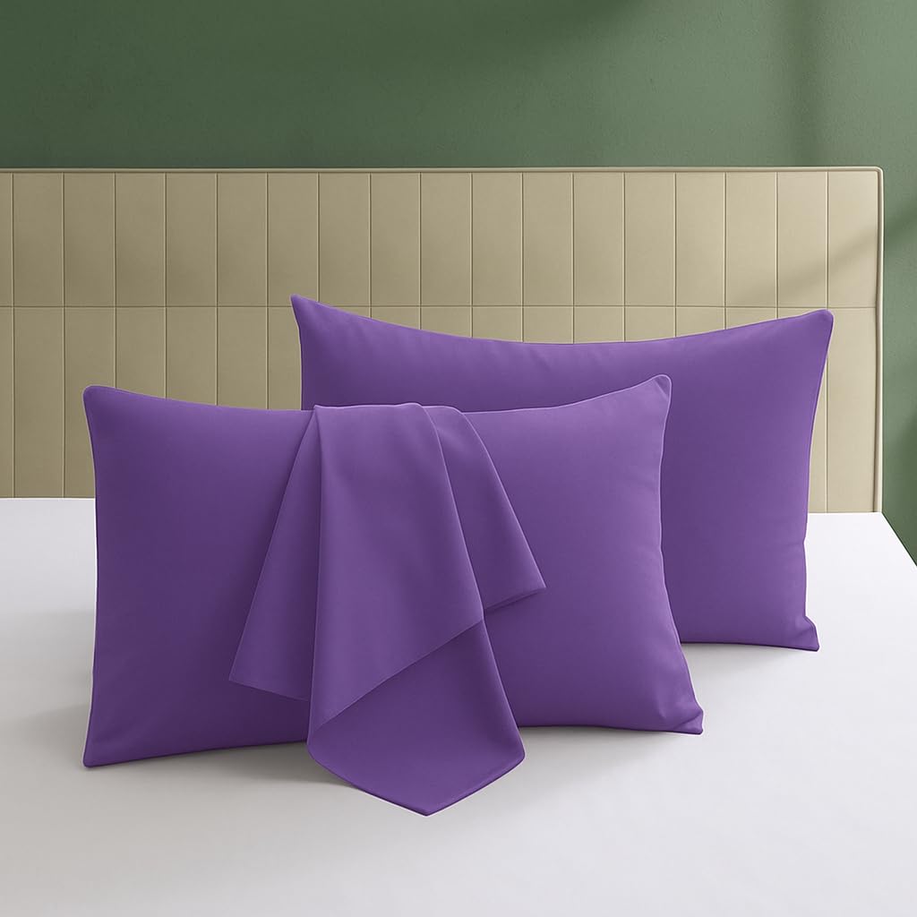 Acrali Home Purple Cotton Pillow Cases 2 Pack, Standard Size 50x75 cm - Hotel Quality Super Soft, Breathable Pillow Covers with Envelope Closure — image 1