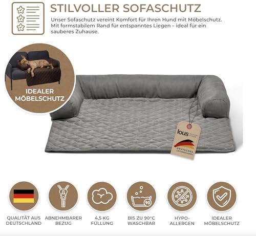 Lous Sofaschutz Hund – Hundedecke Sofa Hundebett Couch – Handgefertigte Hundematte mit Rand – Waschbar bis 90 Grad und besonders kuschlig – Größe: XL ca. 117x97x15cm (Braun)