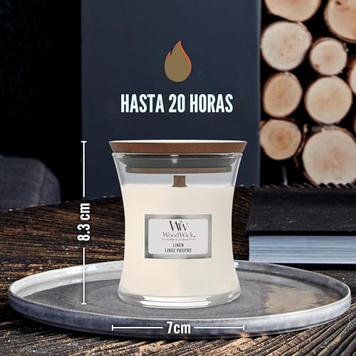 Miniatura 3 de Woodwick Vela Aromática Con Mecha Crepitante, Vela Mini Hourglass Linen, Hasta 20 Horas De Duración, Regalo Para Mujeres