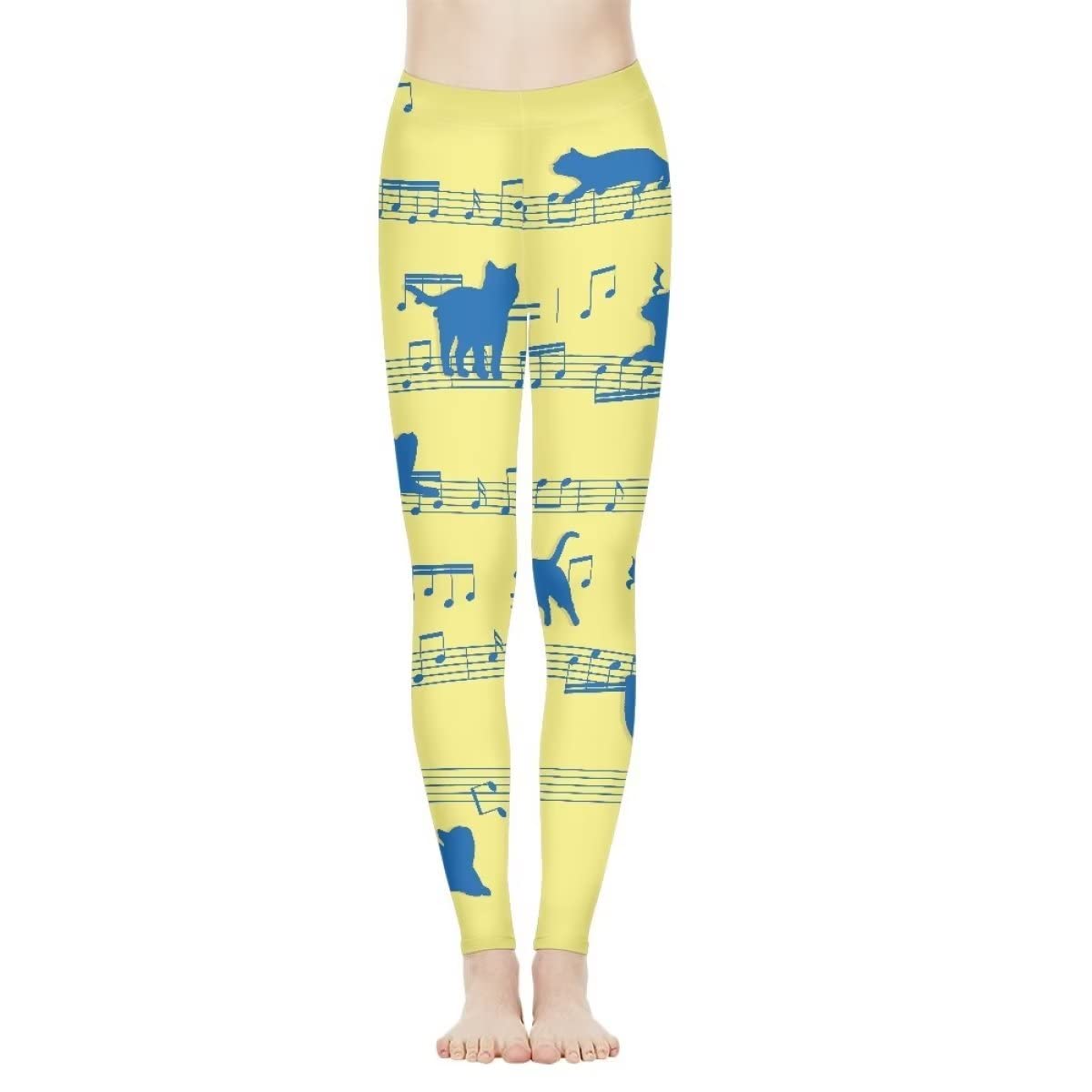 Hawapod Music Cat Yellow Print Ladies Cool Sports Leggings Straight Womens Active Pants Outdoor Running Plus Size Yoga Pants