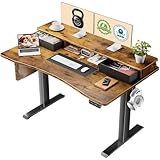 Veken 47.2'×27.6' Standing Desk with Storage Drawers, Adjustable Height Computer Table with Monitor Shelf, Home Office Desk for Study, Gaming, Workstation, Brown