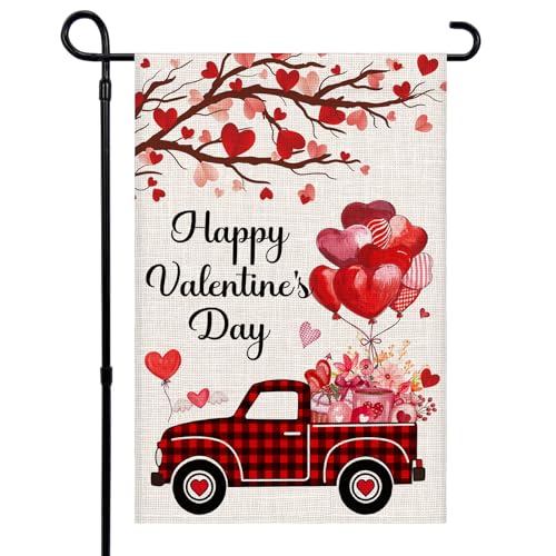 Happy Valentines Day Garden Flag 12x18 inch Love Double Sided Small Burlap for Outside Flags Courtyard Porch Banner Wedding Anniversary Decoration