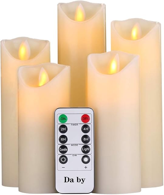 Da by Flameless Candles 5" 6" 7" 8" 9" Set of 5 Realistic Dancing LED Flickering Wick for Parties,Home,Public Elegant Events, Battery Powered, 10-Key Remote Control, Ivory Color.