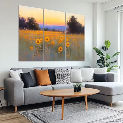 Paneles acústicos de arte 6 pack, absorción de sonido, diseño girasol, paisaje abstracto, adhesivos para estudios y oficinas 72"x48" miniatura 6