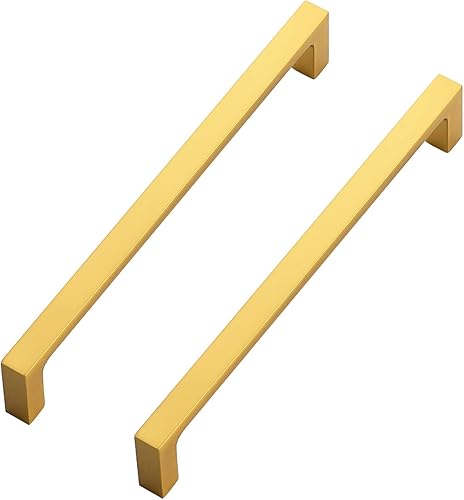 Miniatura 1 de Ravinte Paquete de 10 manijas cuadradas sólidas de latón cepillado para gabinete de cocina de 6-14 pulgadas, tiradores de cajón, accesorios de