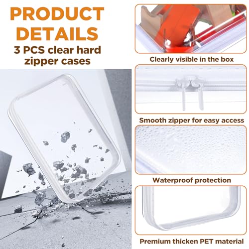 3PCS Clear Hard Zipper Cases – Thicken PET Storage Organizer with Double Zipper, Portable Travel & Cosmetic Bag for Toys, Office Supplies & Toiletries (8.7” x 6.3” x 2.4”)3