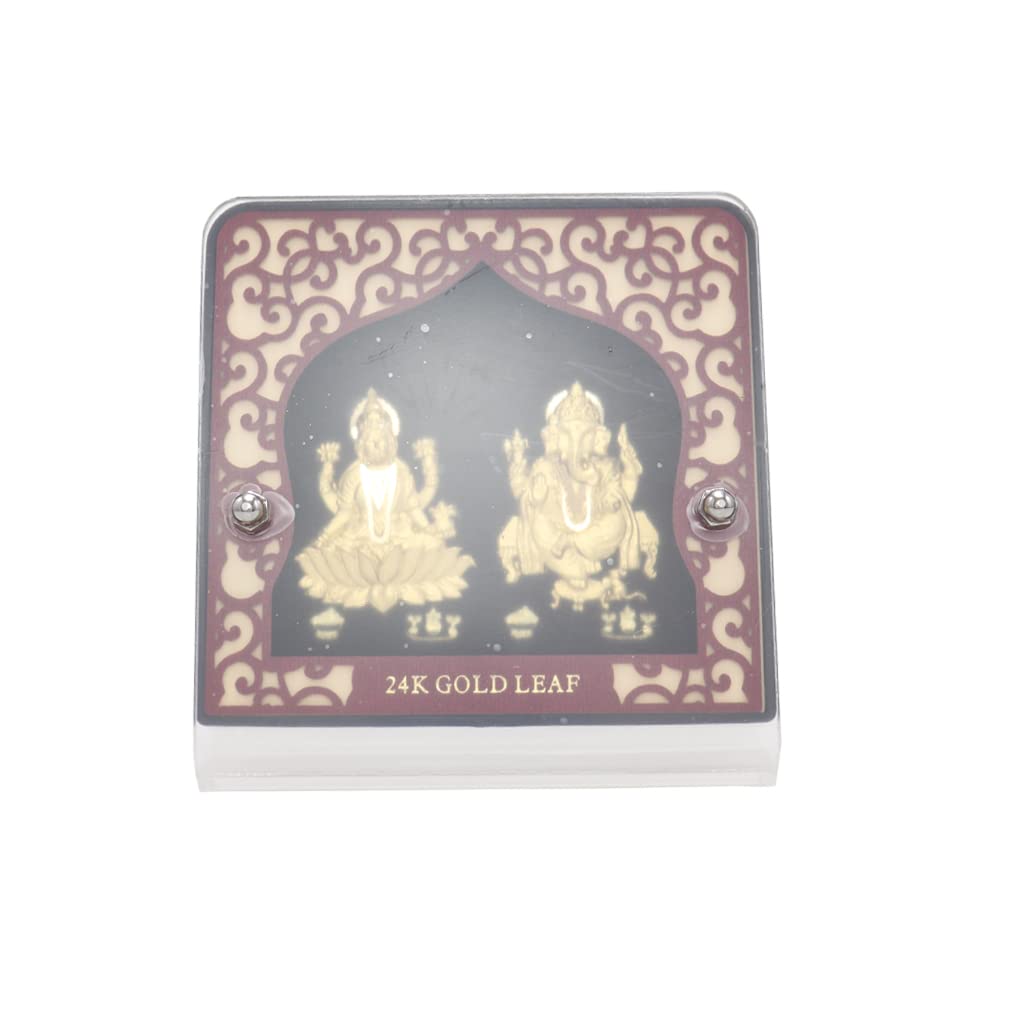 Pozłacane szkło Lakshmi Blat Ganesh Murti Idol Frame | Laxmi Ganesha zdjęcie | świątynia, dekoracja stołu, dekoracja ścienna | prezenty Diwali i parapetówki | biurko biurowe, deska