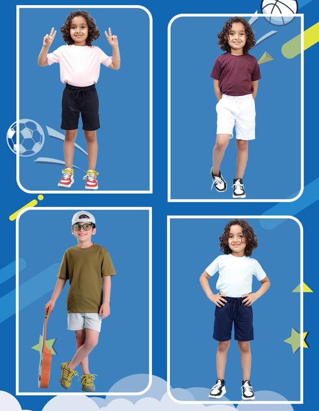 Image of Nusyl Solid & Printed Cotton Blend Shorts for Boys | Comfortable Casual Shorts | Soft Breathable Fabric with Elastic Waistband | Relaxed Fit | 2-16 Years | Multiple Colors