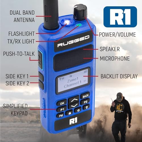 Rugged Radios 2-Pack Two Way Handheld Radio Walkie Talkie for Business Schools Churches Construction - Features Long Range Dual Band VHF UHF and Rechargeable Battery
