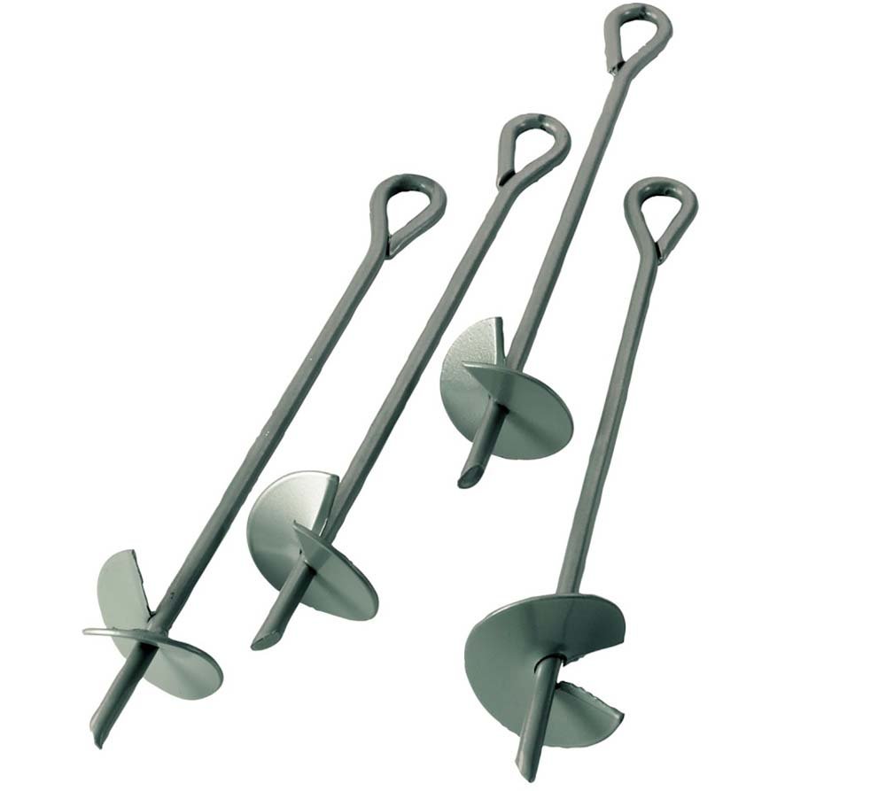 ShelterLogic ShelterAuger 4-Piece 15-Inch Reusable Heavy Duty Steel Earth Auger Anchor Kit with 40-Feet of Rope for Anchoring Shelters, Canopies, and Instant Garages , Silver
