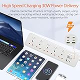 BOCHLION Extension Lead with 6 USB Slots, 5 Way Plug Extension Socket Surge Protection Power Strip with PD30W USB C Slot, Independent Switches and 2M Extension Cord Wall Mounted for Home Office-White - Image 4