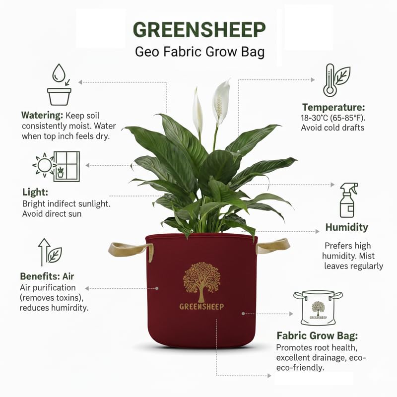 Image of GREENSHEEP Geo Fabric Grow Bags for Terrace Gardening, Balcony, Vegetables, Plants, Fruits and Flower with Handles - Breathable and Reusable Plant Bags for Indoor (Red) (Pack of 5) (Size-24x24)