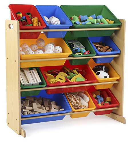 Humble Crew, Natural/Primary Kids' Toy Storage Organizer with 12 Plastic Bins