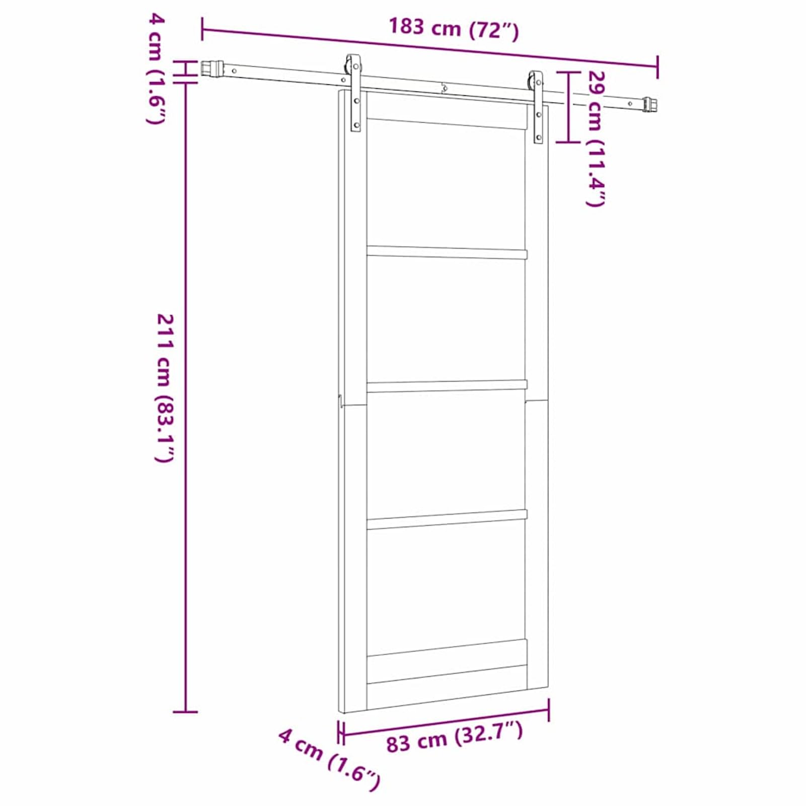 Porte coulissante ORKDAL 83 x 211 cm blanche en bois massif de pin et verre - Porte de séparation intérieure avec rail coulissant
