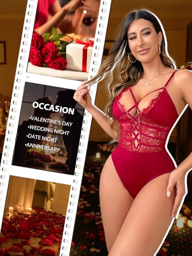 Buitifo Damen Sexy Body Ein Stück Babydoll Dessous Spitze Teddy Negligee – Bild 4